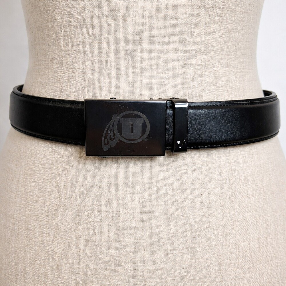 Mission Belt Men’s Leather Belt Size 45 Black University of Utah Logo Buckle